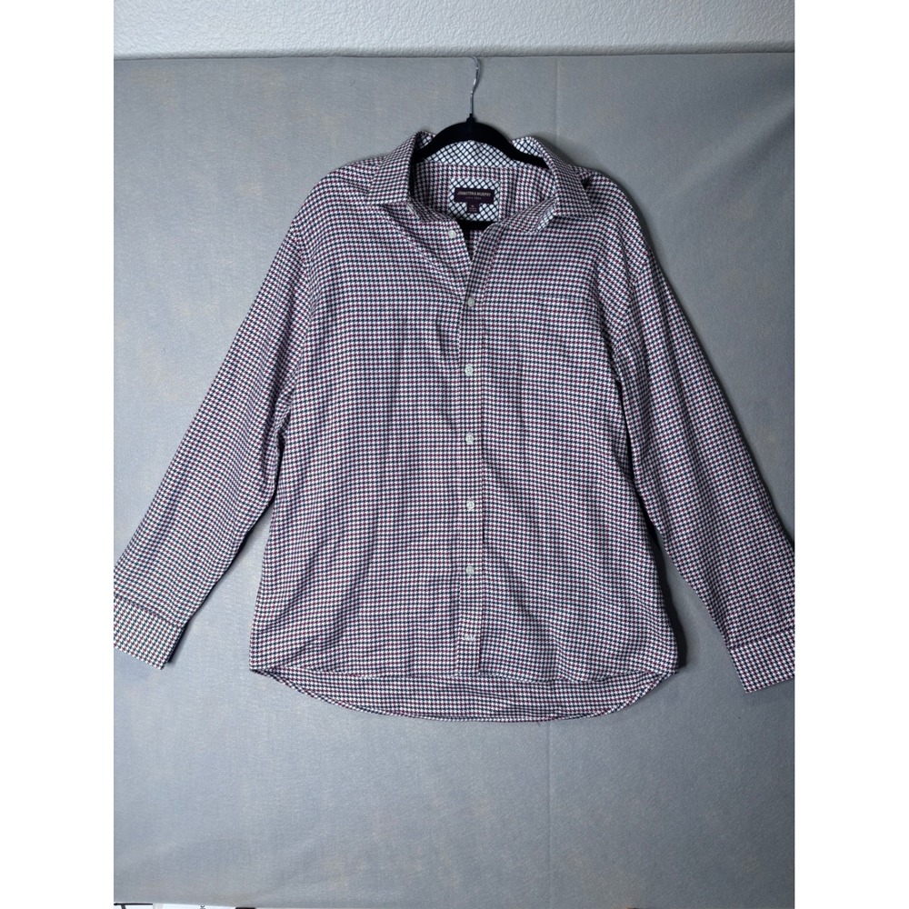 Johnston & Murphy Mens XL Houndstooth Button Down Shirt Red Navy Blue Cotton